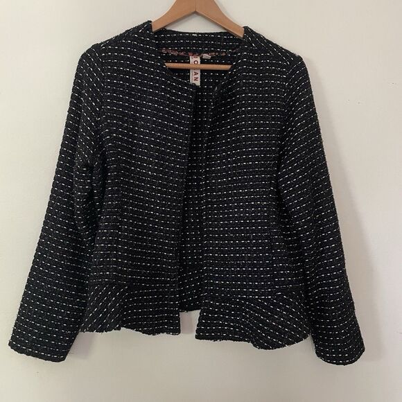 Anthropologie DOLAN Metallic Tweed Peplum Blazer XL Jacket Black Preppy Holiday - Picture 1 of 10